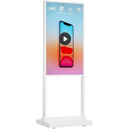 32 inch Digital Signage Kiosk 700 nits FHD Ultra-Bright Advertising Screen Floor Standing Digital Poster for Retail Displays and Trade Show Display Free Web Content Editor Android USB