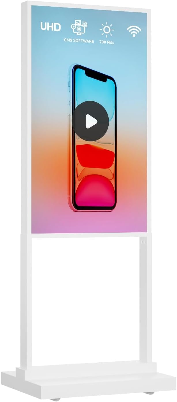 Canlarriz 32 inch Digital Signage Kiosk 700 nits FHD Ultra-Bright Advertising Screen Floor Standing Digital Poster for Retail Displays and Trade Show