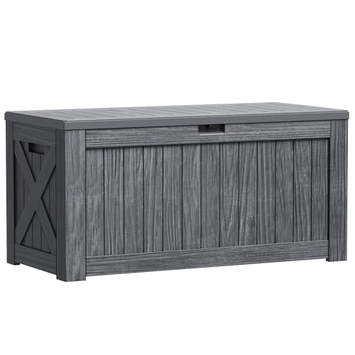 Image of Greesum Outdoor Storage Box 120 Gallon Storage Bin with Lid for Patio Furniture, Garden Tools, Pool Supplies, Lockable, Waterproof and UV Resistant, Gray