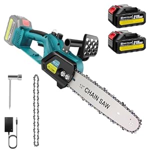 12 Inch Chainsaw Cordless, Powerful Lightweight Brushless Mini Cordless Chainsaw with Batteries and Charger, Electric Saws to Cut Wood and Trees Trimming Petrol Chainsaw with Safety Lock, Auto-Oiler