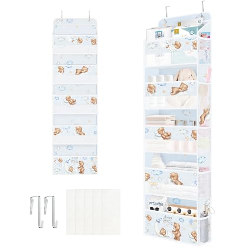 Image of Clastyle Animals Over the Door Organizer Star Nursery Hanging Storage Organizer for Kids Clothes Diaper Toy Closet Door Hanging Shelf Storage for Bedroom Bathroom Pantry, Bear, 5-Tier
