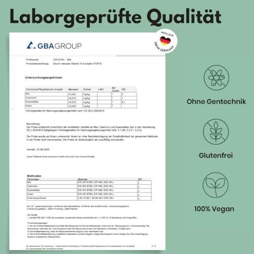 Vitamin B Komplex Hochdosiert – 200 Tabletten – Alle 8 Essentiellen B-Vitamine (B1, B2, B3, B5, B6, B7, B9, B12) mit Cholin & Inositol – Vegan & Produziert in Deutschland - Laborgeprüft