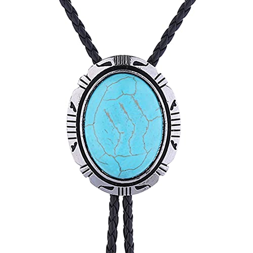 Btilasif Bolo Tie Vintage Western Cowboy Handmade Round Shaped Stone Bolo Tie Leather Necktie Costume Accessories For Men Women Turquoise #TOP1
