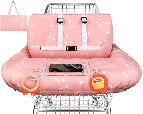 Image of Yoofoss Shopping Cart Cover for Baby, 2-in-1 High Chair Cover with Safety Harness, Multifunctional Cart Covers for Toddler, Universal Fit, Soft Padded Grocery Cart Cover for Baby Boy Girl - Pink