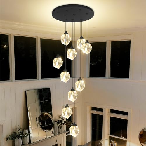 IDEQUY 10-Lights Crystal Chandeliers for Living Room 120 inches Black