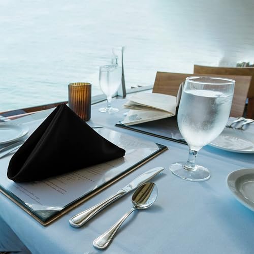Image of Cotton Mercerised Dining Table Napkins, Set of 4, Solid Plain Colour, Heavy Weight,More Than 2 cm Mitered Hem,Washable at 40C (Black, 45 X 45 Cms)