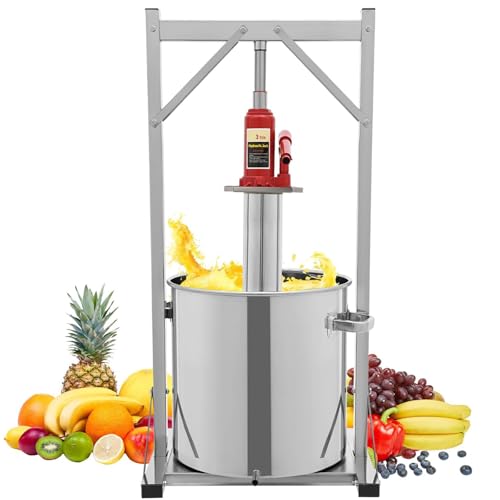 Prensa hidráulica de frutas, máquina manual de acero inoxidable para hacer vino, trituradora de uva de sidra con cubo de 12 L, exprimidor de mano