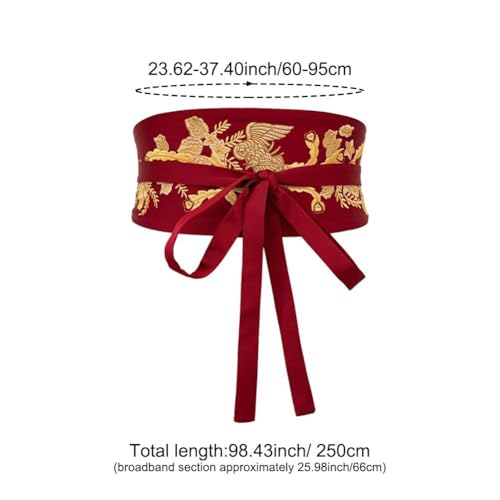 Chinese Traditional Pre-Tied Belt - Auspicious Symbolism Embroidered Wide Waistband Women's Accessories3