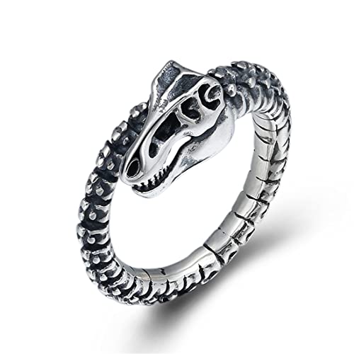 Bague ouverte personnalisée en os de dinosaure argent ajustable S925