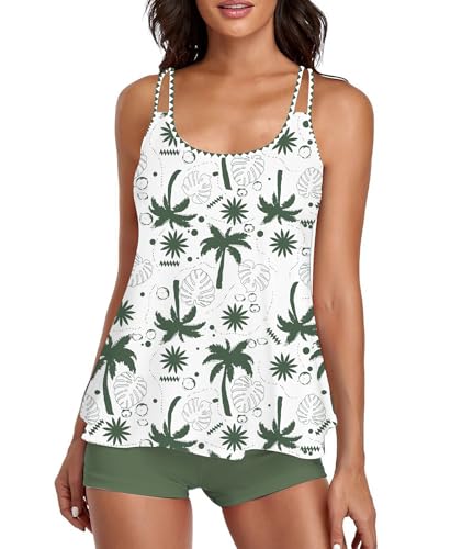 Image of Urchics 2026 Women Two Piece Tankini Swimsuit Tummy Control Plus Size Long Torso Top and High Waisted Boyshorts Bathing Suits