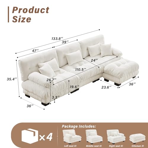Image of SoarFlash Velvet Sectional Sofa Ottoman, White