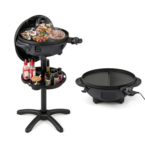 COSTWAY 2-in-1 Electric BBQ & Table Grill, Non-Stick Grilling Plate, Adjustable Temperature