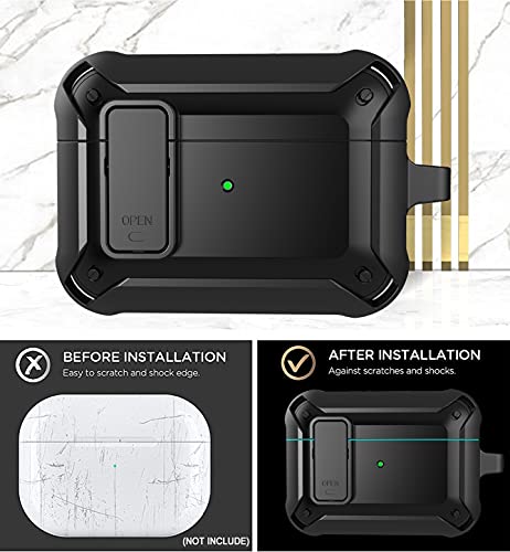 Wonjury Airpods Pro Case Cover For Men Lock With Cleaner Kit, Military Armor Series Full-Body Airpod Pro Case With Keychain Cool Air Pod Pro Shockproof Protective Case For Airpods Pro 2019, Black #TOP4