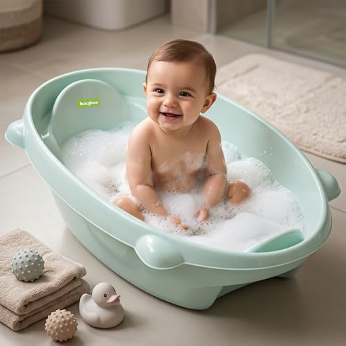 Image of Baybee AquaHug Baby Bath Tub for 0 to 5 Years | Ergonomic Bath Tub for Kids with Anti-Slip Base & Quick Drains | Sitting & Lying Babies Bather & Baby Bathing Tub for Boys Girls (Blue)