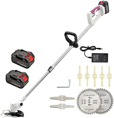 MAXMAN Cordless Brush Cutter 52 Inch String Trimmer 650W Motor Grass Electric Cordless Weed Eater Battery Powered with Telescopic Rod 9 Blades,2 Batteries for Dense Weeds, Home Garden Yard Trimming