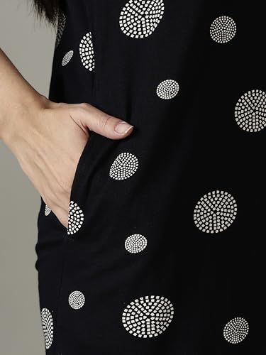 Image of 9shines Label Hosiery Cotton Knee Length Short Night Dress | Short Nighty for Women with Pocket | Graphic Print Nightwear | Night Gown for Women (M-7XL)