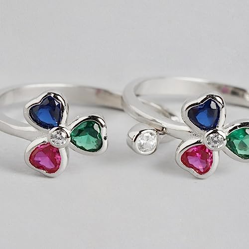 925 Sterling Silver Multicolour CZ Floral Lucky Clover Adjustable Toe Ring