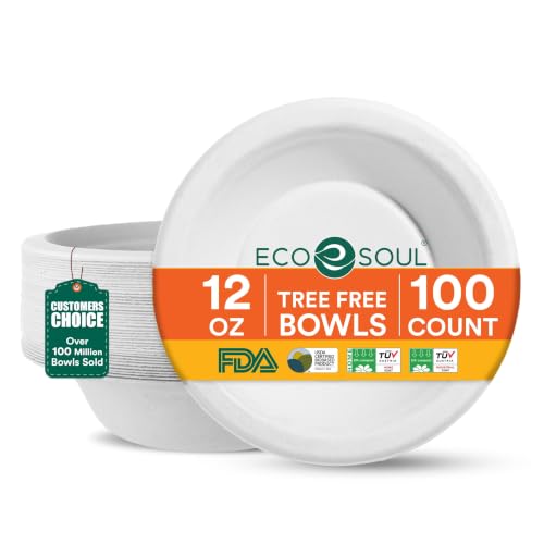 ECO SOUL Papierschalen 350 ml(12oz) suppenschalen einweg, 100 Pack (weiß) – Ansicht 1