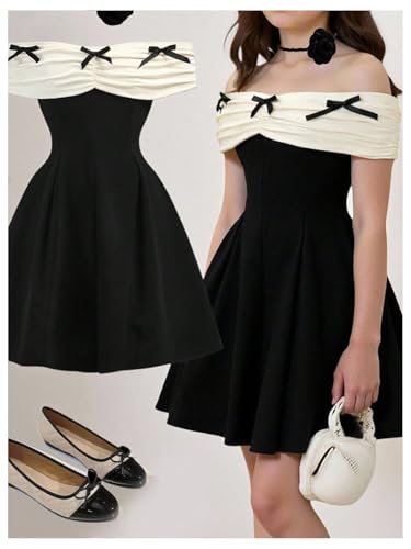 Floerns Girl's Elegant Off Shoulder Dress Bow Tie Short Sleeve Birthday A Line Dresses4