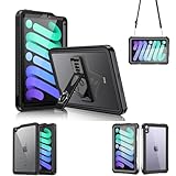 CAVAJP iPad Mini6/7 第6世代/第7世代 8.3インチ防水ケース 子ども耐衝撃 IP68規格 完全防水防塵 360度全面カバー 完全保護 頑丈 ID認証対応 高感度タッチ操作 スタンド付き 簡単着脱 両面浴室キッチン水場砂漠スキー場海岸職場などあらゆるシーンに対応 透明カバ (Black,iPad mini 6/7)