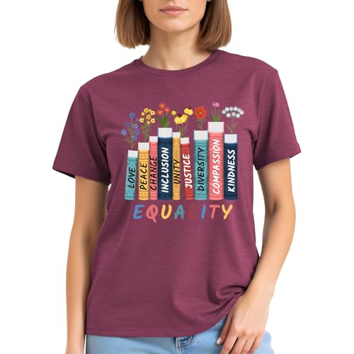 Image of Read Book Shirt for Women-Reading Teacher Tee Tops Pink Flower and Butterfly Short Sleeve Cute Book Shirt