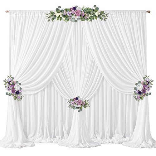 30ft x 10ft Cream White Backdrop Curtains, Wrinkle-Free Sheer Chiffon Fabric Photo Backdrop Drapes for Wedding Arch Party Ceremony Stage Photography Decorations