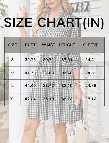 Image of Theenkoln Womens Casual Midi Dress: Short Sleeve V-Neck Empire Waist Gingham Spring Fashion Long Trendy Tiered Formal Dresses