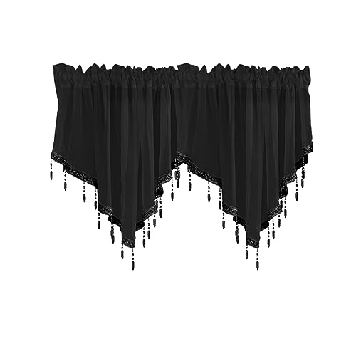 Jaijy Sheer Solid Country Curtain Drapes Window Treatment Valances Beaded Ascot Rod Pocket Curtains For Small Window Garden Living Room Home Bedroom Kitchen Cafe Farmhouse cover