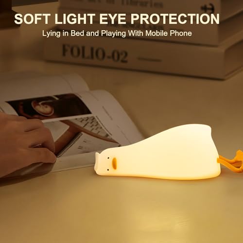 Image of Benson Squishy Lying Flat Duck Night Light, Silicone Touch Control Nursery Nightlight for Breastfeeding, Dimmable Toddler Sleep Aid Lamp, Kawaii Room Decor Gift