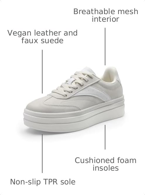 DREAM PAIRS Women's Platform Sneakers Walking Val Tennis Lace-Up Comfortable Casual Fashion Sneakers Shoes.,Size 9,Beige,SDFN2455W - image 3