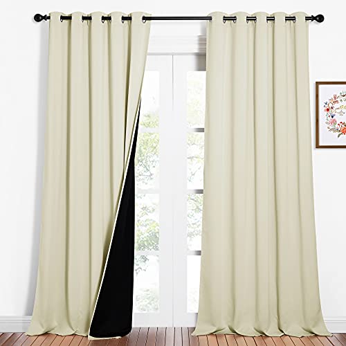 NICETOWN Living Room Completely Shaded Draperies, Privacy Protection & Noise Reducing Ring Top Drapes, Black Lined Insulated Window Treatment Curtain
