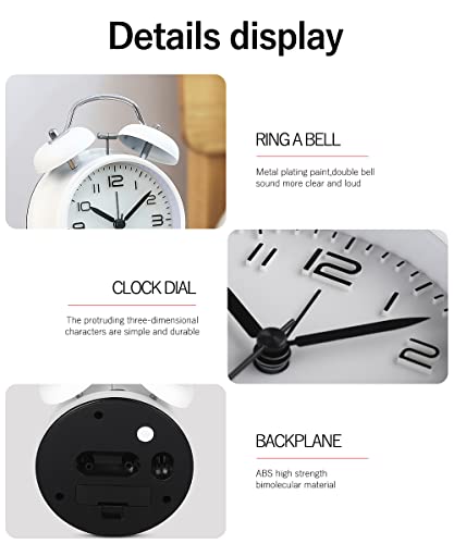 Ibso 3, 4 Inch Twin Bell Alarm Clock Metal Frame Backlight Function Desk Table Clock For Home & Office Loud Alarm For Deep Sleepers Battery Operated (4505 White, 4 Inch) (Laimai-1) #TOP3