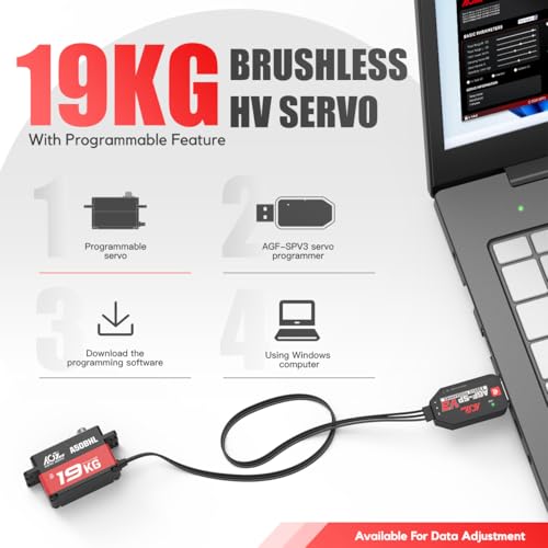 AGFRC 19KG High-Torque Low-Profile Digital-Servo - 0.073s High Speed, Full Metal Gear, Brushless Motor, Programmable RC Servo Motor for 1/10 RC Cars, Robots (A50BHL&AGF-SPV3)