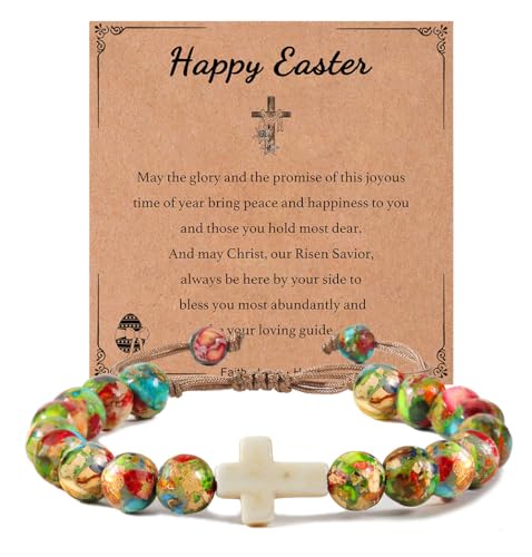Image of enasal Easter Basket Stuffers for Teens Girls, Nature Stone Easter Gifts Cross Bracelet, Christian Gifts Inspirational Jewelry