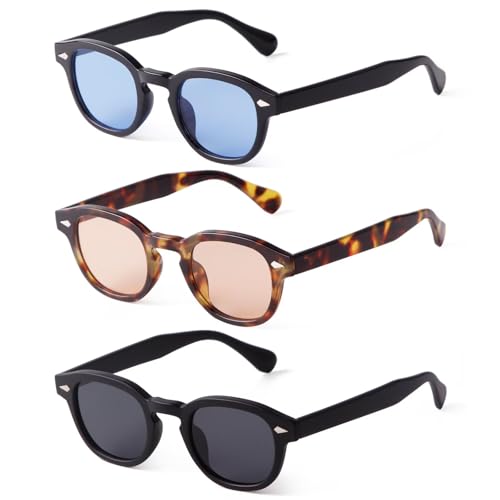 Retro Small Round Sunglasses Pack,Vintage Circle Frame Tinted