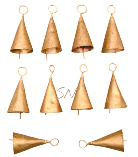 Juego de 10 campanas de cono de estaño hechas a mano, 5 cm, campanas rústicas vintage para árbol de Navidad, coronas de bricolaje, decoración bohemia, manualidades de guirnalda y decoración navideña