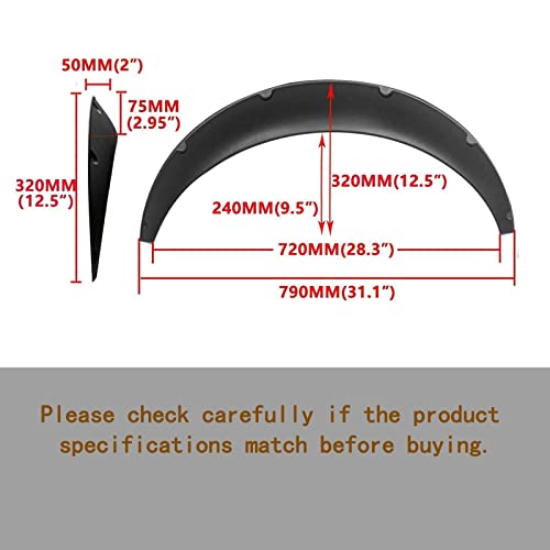 Blackhorse-Racing 4Pcs Universal Fender Flares 2"/50Mm Wide Body Kit Wheel Arches Durable Pu #TOP2