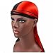 Hip-hop Rapper Two Tone Men Silky Durag Cap（2pcs） Long Tail Chemo 360 Waves Du-rag Hat (Red&White&Black)