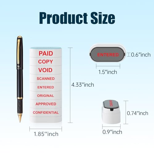 Image of Office Self-Inking stamp Set - Paid, Copy, Void, Scanned, Entered, Original, Approved, and Confidential Stamps - Red Ink
