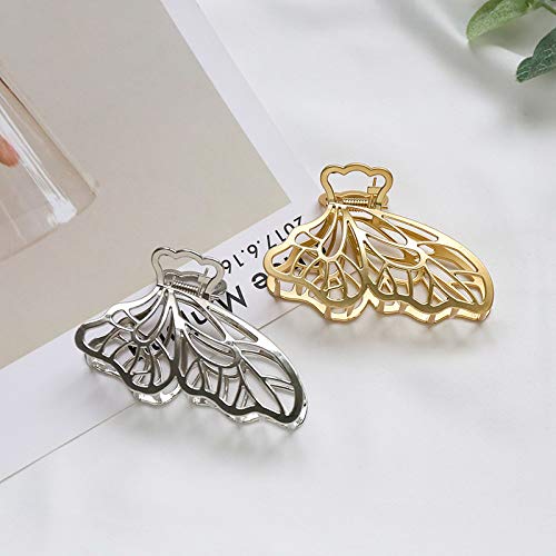 Large Metal Hair Claw Clips, Butterfly Lady Thick Hair Barrette, Non-Slip Hollow Hair Jaw Clamp Clips, Hairpins Thick Hair Accessories For Women Lady Girls (Gold , Silver)) #TOP4