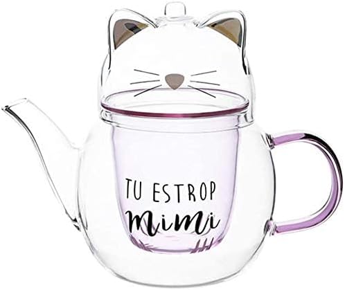 Miniatura 2 de IwaiLoft Tetera de cristal CAT, tetera segura para estufa, tetera de hojas florecientes y sueltas iw-gtcat-600 (gato)