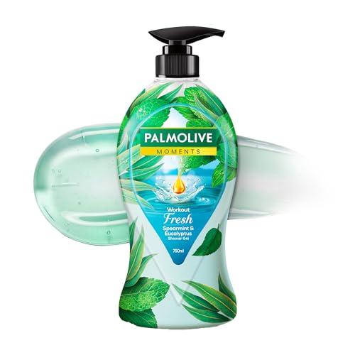 Palmolive Workout Fresh Body Wash, 750ml Shower Gel Single Pump Bottle, 100% Natural Eucalyptus & Spearmint Extracts, pH Balanced Bodywash, Free of Parabens & Silicones