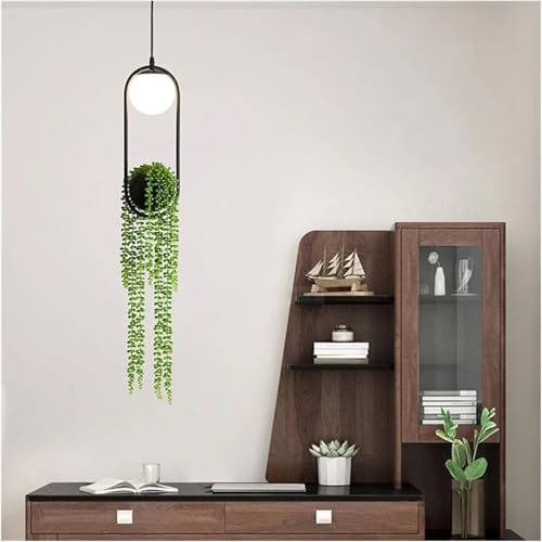 Lampe suspendue noire avec pot de fleur pour salle à manger - 4