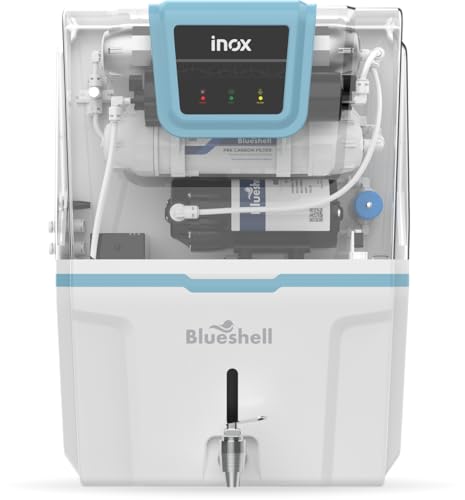 Blueshell RO Water Purifier for Home|Inox White TR | RO+UV+MINERALS+ALKALINE | 10 Ltrs | Suitable For Borewell, Tank Water