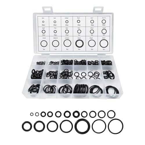 povtii 300 PCS O Ring Assortment Kit Set, 18 Sizes High Pressure High Temperature Resistant Nitrile Rubber Ring Repair Kit, Professional Gasket A/C System Seal Kits, Car Accessories