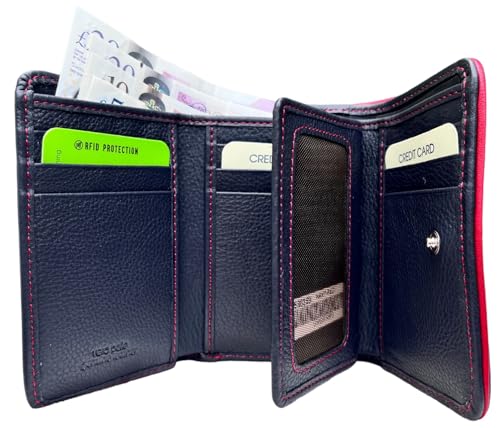 Gianni Conti Women’s Leather Trifold Purse Wallet – RFID Protected with 9 Card Slots, ID Window, Note Compartment & Zipped Coin Pocket – Made in Italy – Gift Boxed (Navy & Red) - Image 4