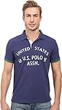 U.S. Polo Assn. Men's Slim Fit Flocked Logo Pique Polo Shirt, Dodger Blue Heather, Large