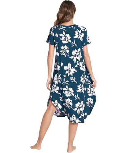 Image of NACHILA Nightgowns for Women-Viscose Made from Bamboo, V Neck Sleepshirts Short Sleeve Sleepwear Cool Nightshirt
