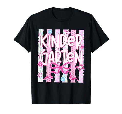 Back to School Kindergarten Floral Coquette Bow Teacher Girl T-Shirt