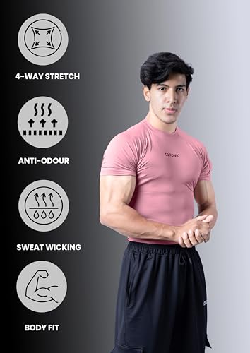 Image of COITONIC Men Compression Half Sleeves Round Neck T-Shirt for Gym and Sports Wear